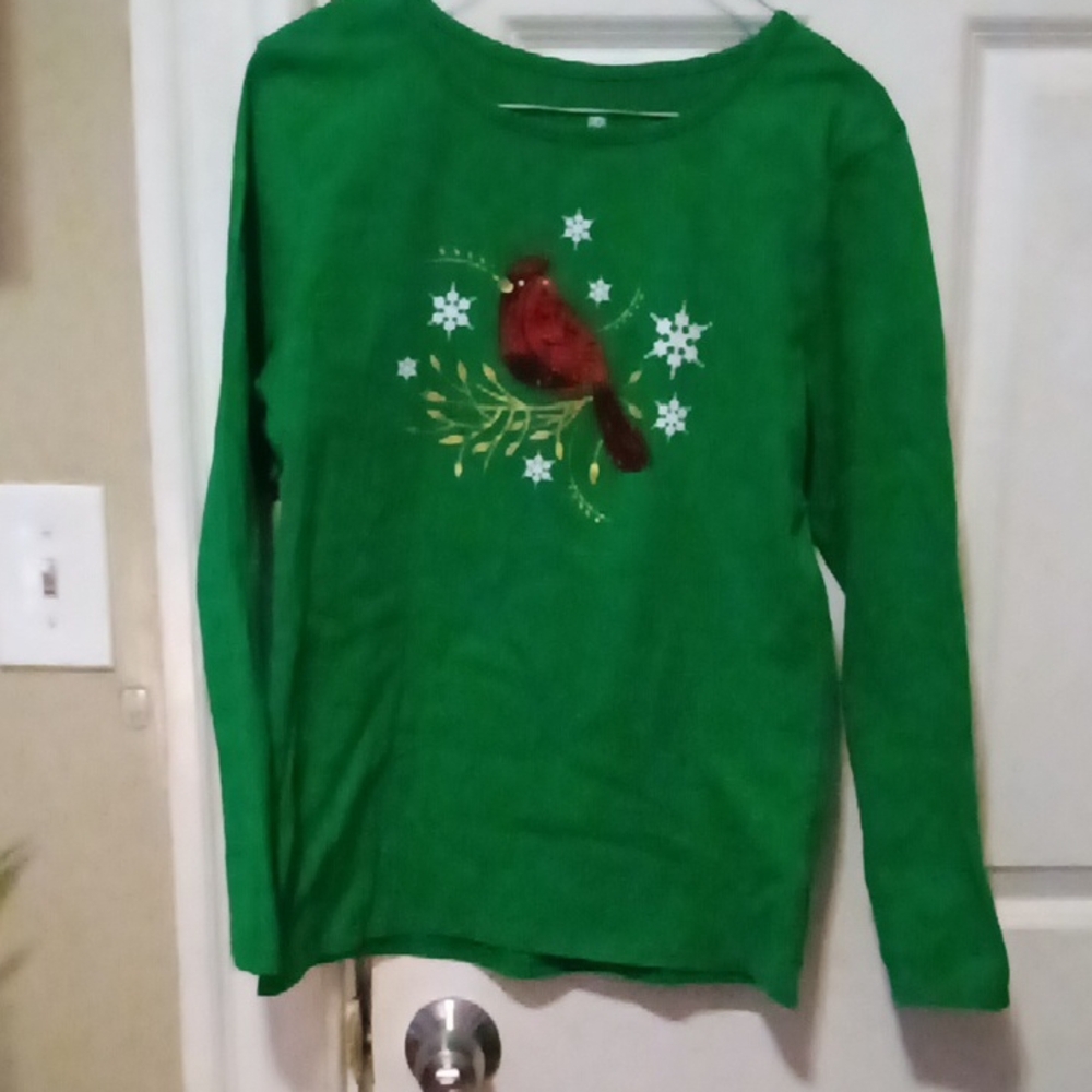 Green Long Sleeve Top with Cardinal Design